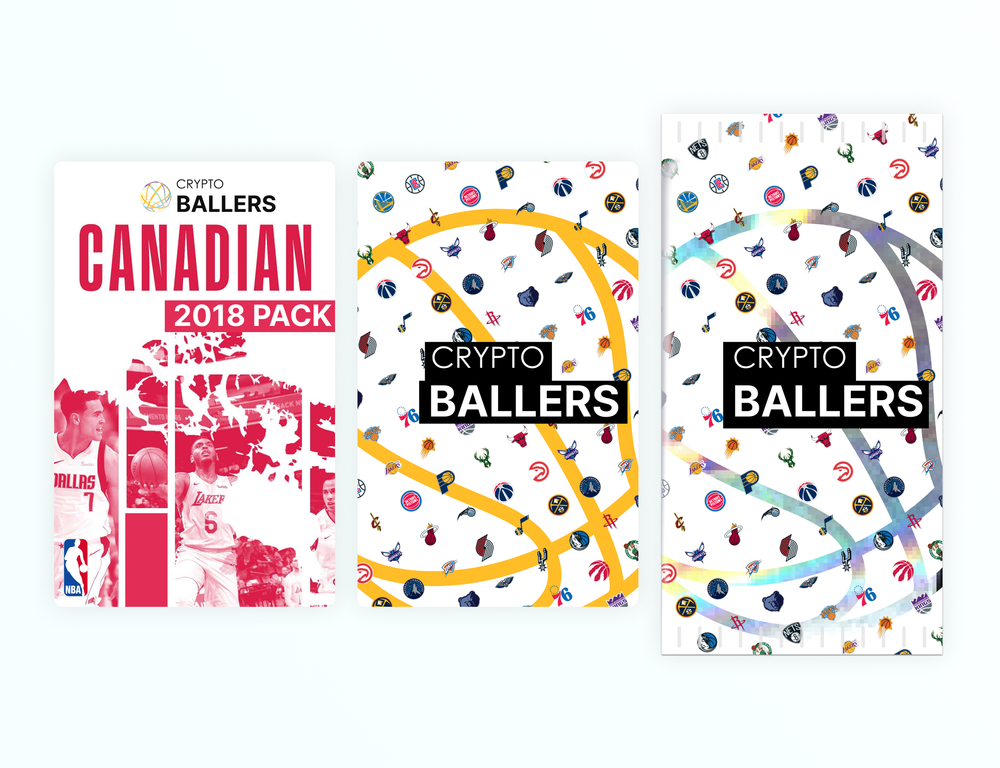 Early Crypto Ballers collectible pack concepts with NBA team patterns